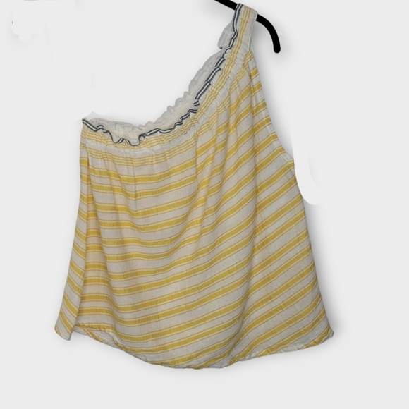 Lemlem Alfie One Shoulder Top M Yellow Striped - Picture 2 of 6